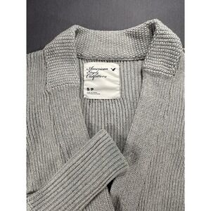American Eagle Ribbed Knit Cardigan Sweater Women's S Gray 3 Button Long Sleeve